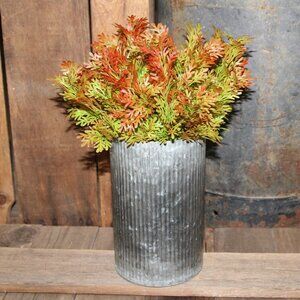 NEW Rustic Corrugated Metal Zinc Farmhouse Cylinder Can Vase w/Fall Greenery